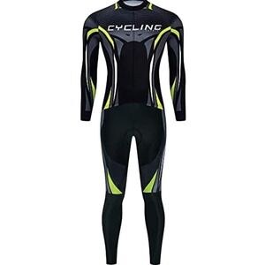 Mens Cycling‎ Suit Long Sleeve Jersey and 20D Gel Padded Tights Set Black M NEW
